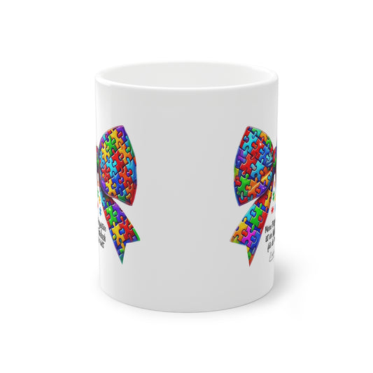 🌈🎀 Puzzle-Schleifen-Tasse – „Meine Perspektive ist ein Geschenk für die Welt“