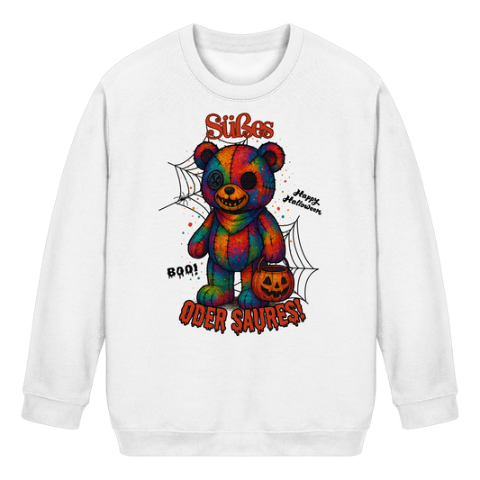 „Süßes oder Saures“ | Bunter Halloween-Teddy mit Kürbis - Kids Basic Sweatshirt