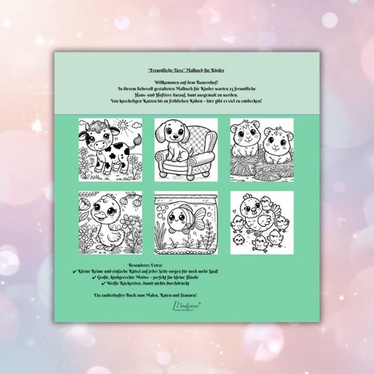 Freundliche Tiere – Haus & Hof 🐴🐓🎨
Bauernhof-Malbuch mit Reimen & Rätseln – Malspaß und Lernspaß für Kinder ab 3 Jahren