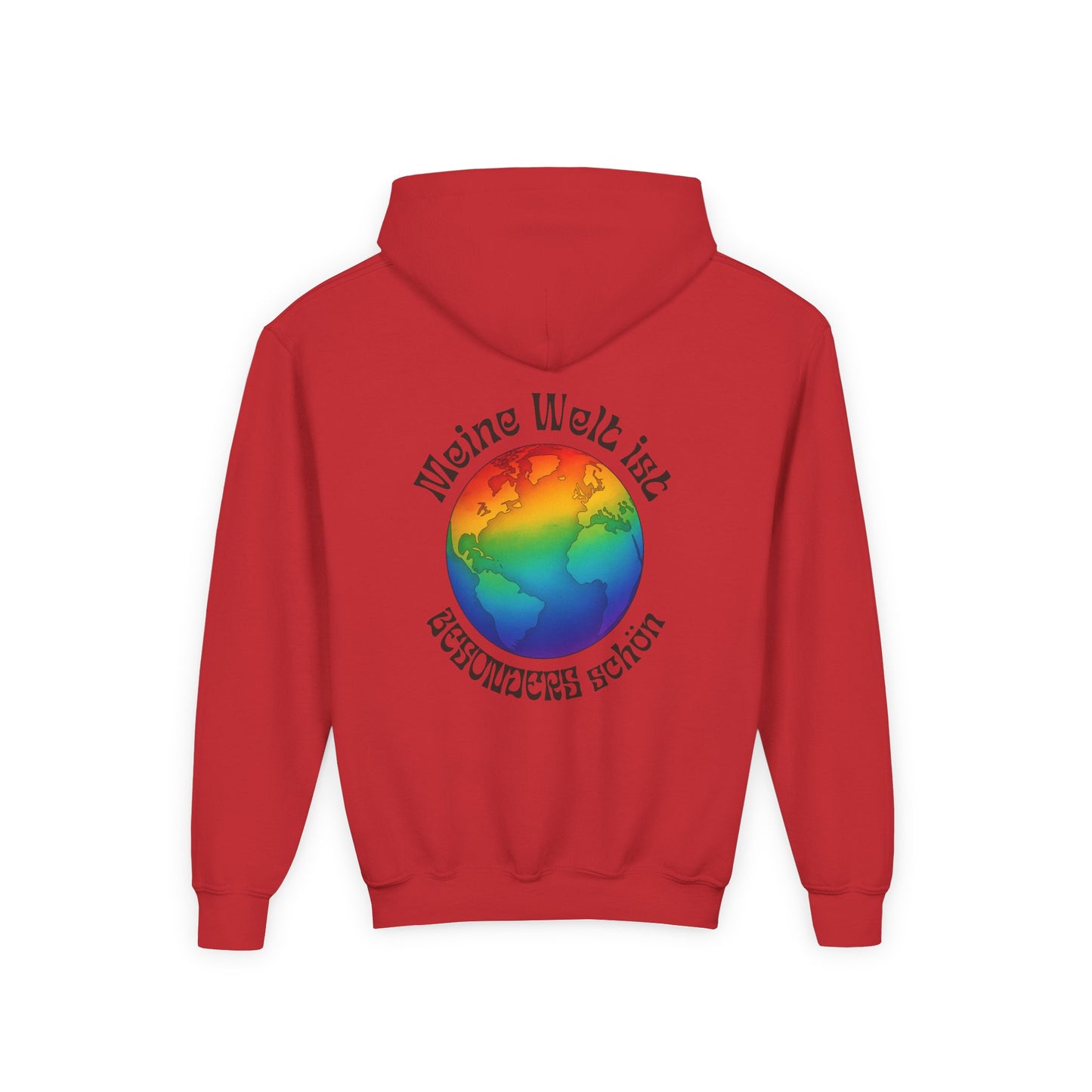 Hoodie „Meine Welt ist besonders schön“ – Regenbogen-Weltkugel | Inklusion & Vielfalt