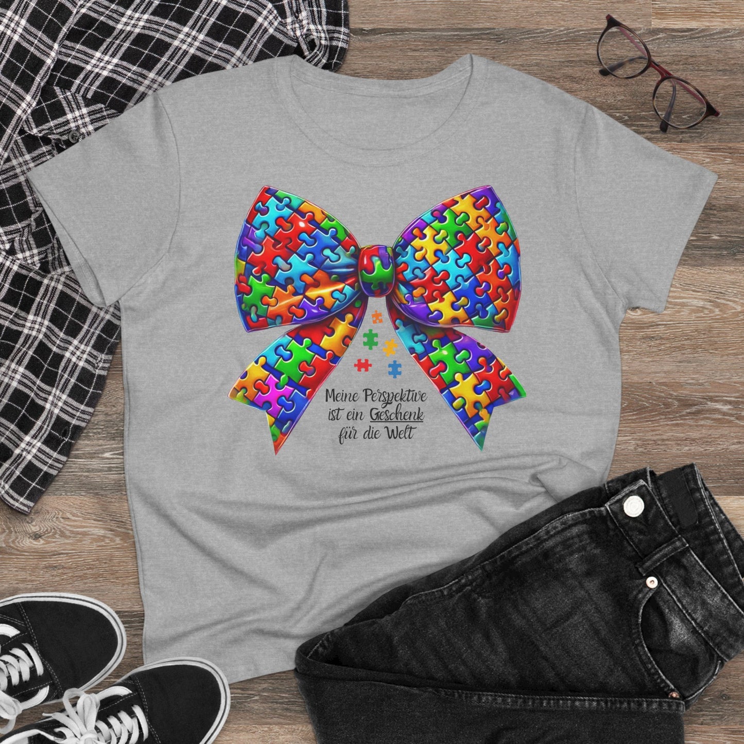 🎁 Meine Perspektive ist ein Geschenk – T-Shirt mit Puzzle-Schleife /  Baumwollshirt