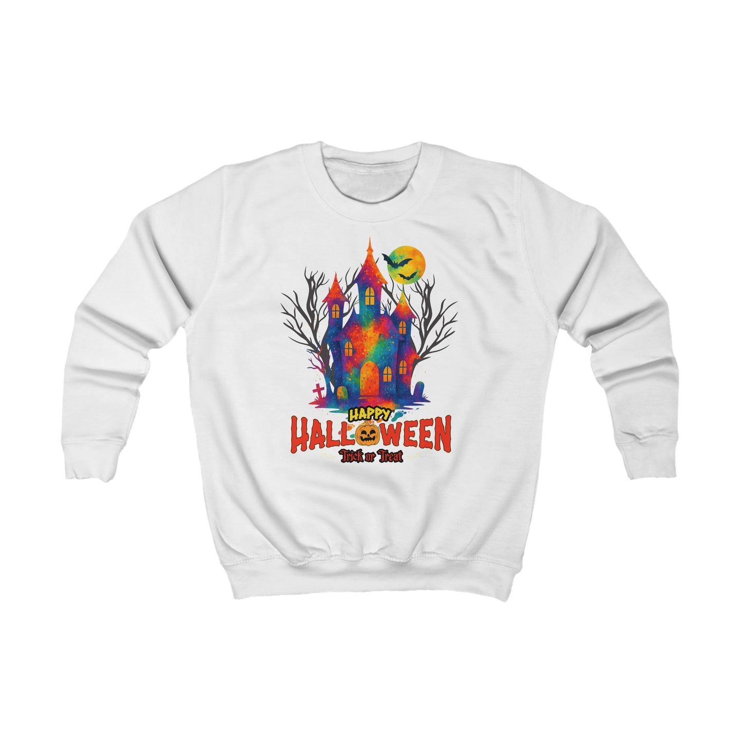 Halloween Sweatshirt - Trick or Treat Regenbogen Geisterhaus