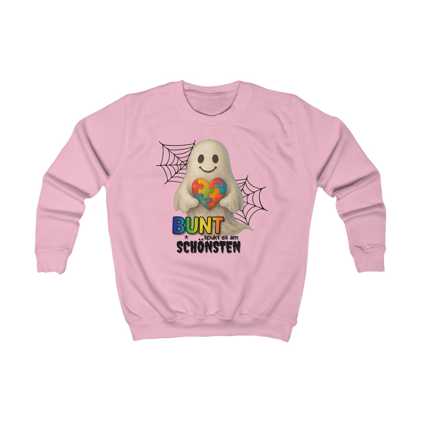 „Bunt spukt es am schönsten“ | Halloween Sweatshirt Pullover mit Regenbogen-Geist