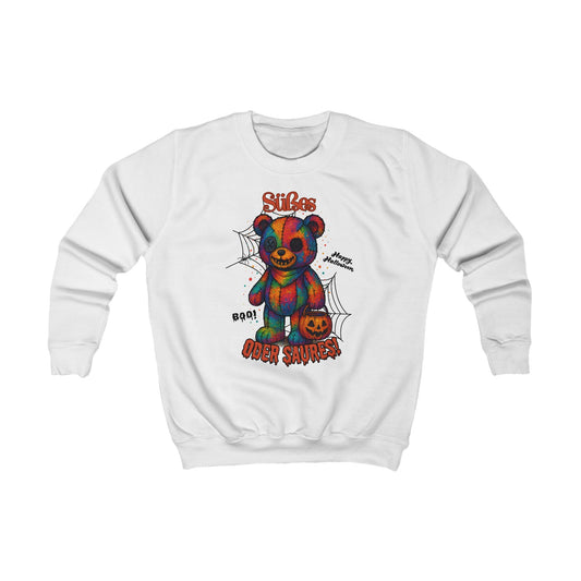 „Süßes oder Saures“ Sweatshirt | Bunter Halloween-Teddy mit Kürbis