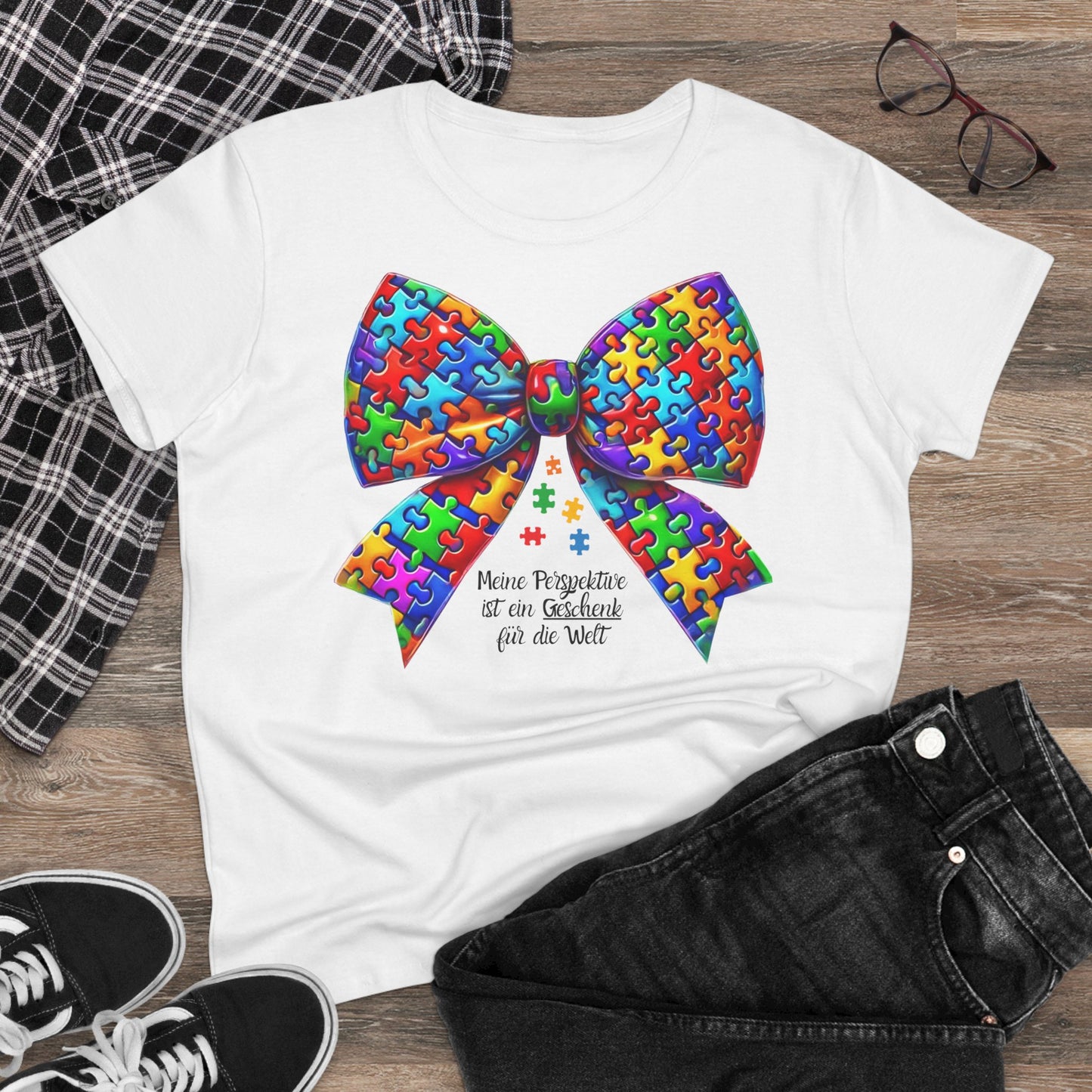 🎁 Meine Perspektive ist ein Geschenk – T-Shirt mit Puzzle-Schleife /  Baumwollshirt