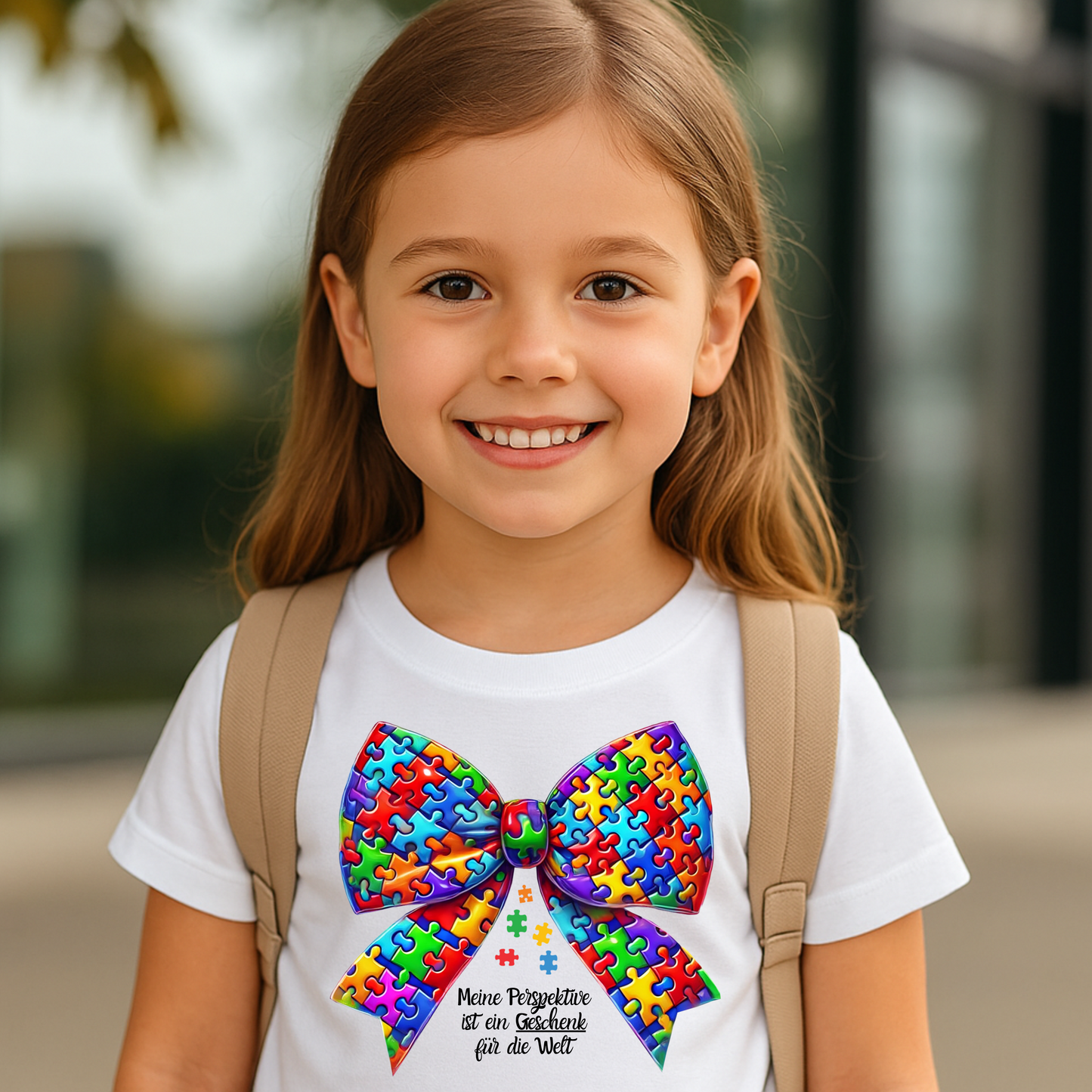 🎀Shirt mit Puzzle-Schleife – „Meine Perspektive ist ein Geschenk“