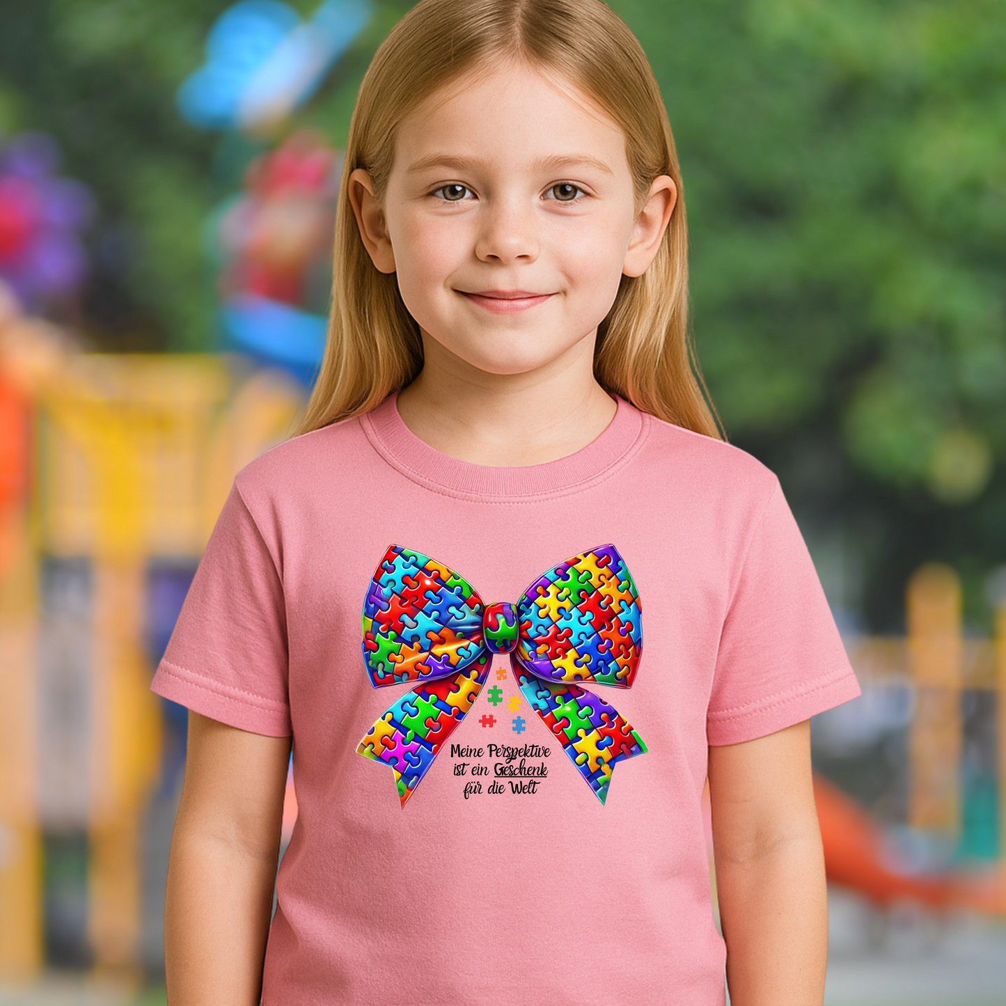 🎀Shirt mit Puzzle-Schleife – „Meine Perspektive ist ein Geschenk“