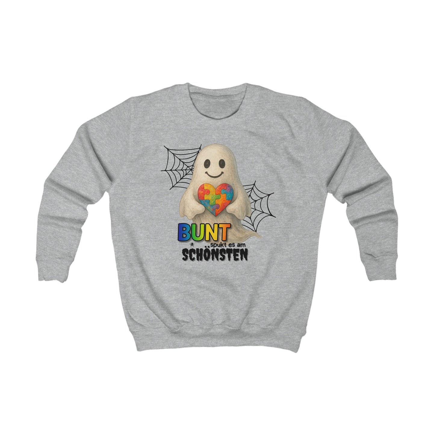 „Bunt spukt es am schönsten“ | Halloween Sweatshirt Pullover mit Regenbogen-Geist
