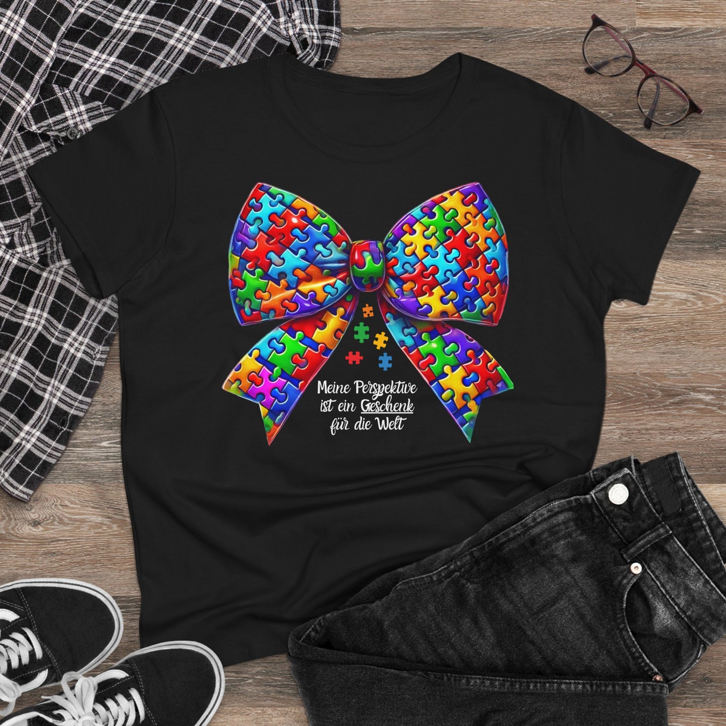 🎁 Meine Perspektive ist ein Geschenk – T-Shirt mit Puzzle-Schleife /  Baumwollshirt