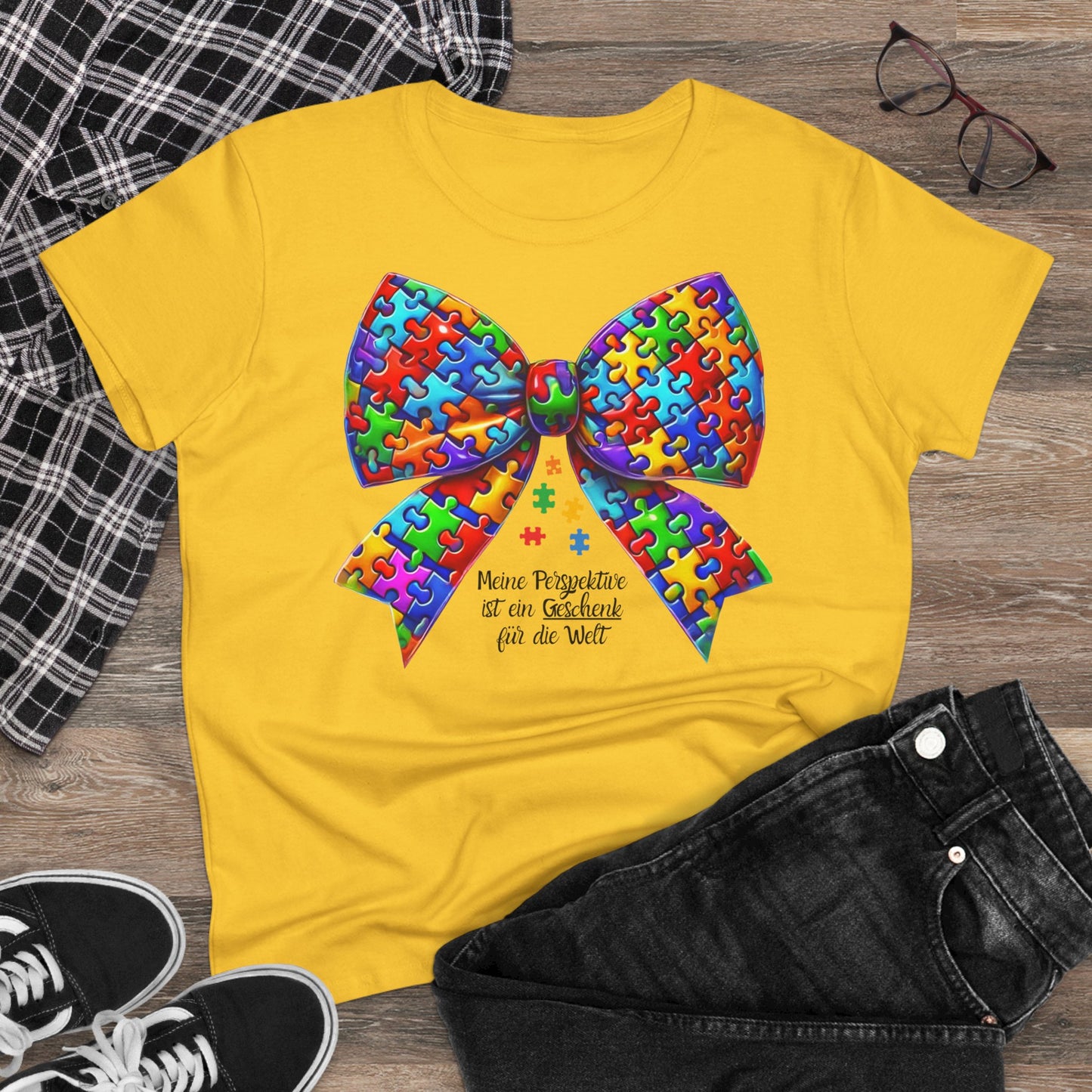 🎁 Meine Perspektive ist ein Geschenk – T-Shirt mit Puzzle-Schleife /  Baumwollshirt