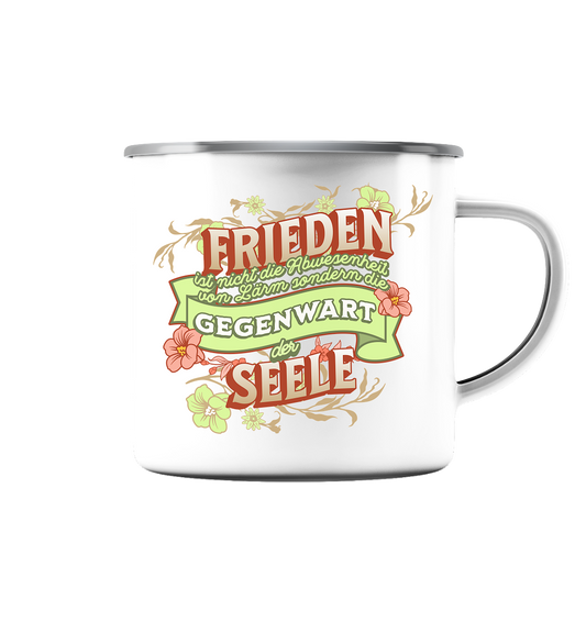 Frieden- Die Gegenwart der Seele / Spirituelle Emaille Tasse (Silber)