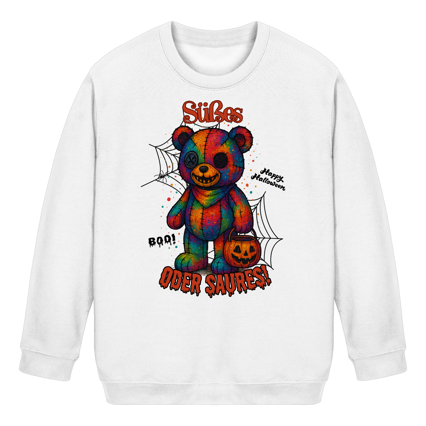 „Süßes oder Saures“ | Bunter Halloween-Teddy mit Kürbis - Kids Basic Sweatshirt