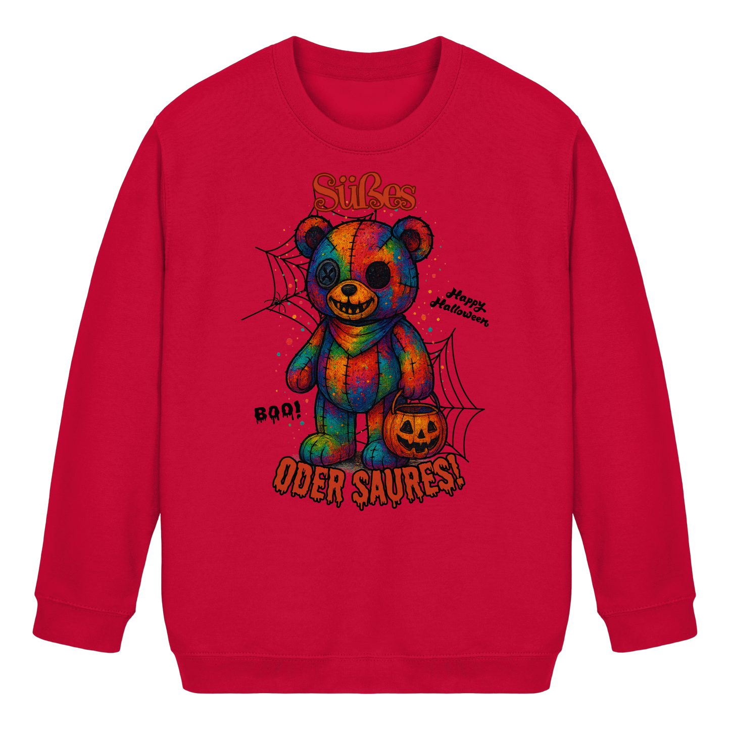 „Süßes oder Saures“ | Bunter Halloween-Teddy mit Kürbis - Kids Basic Sweatshirt