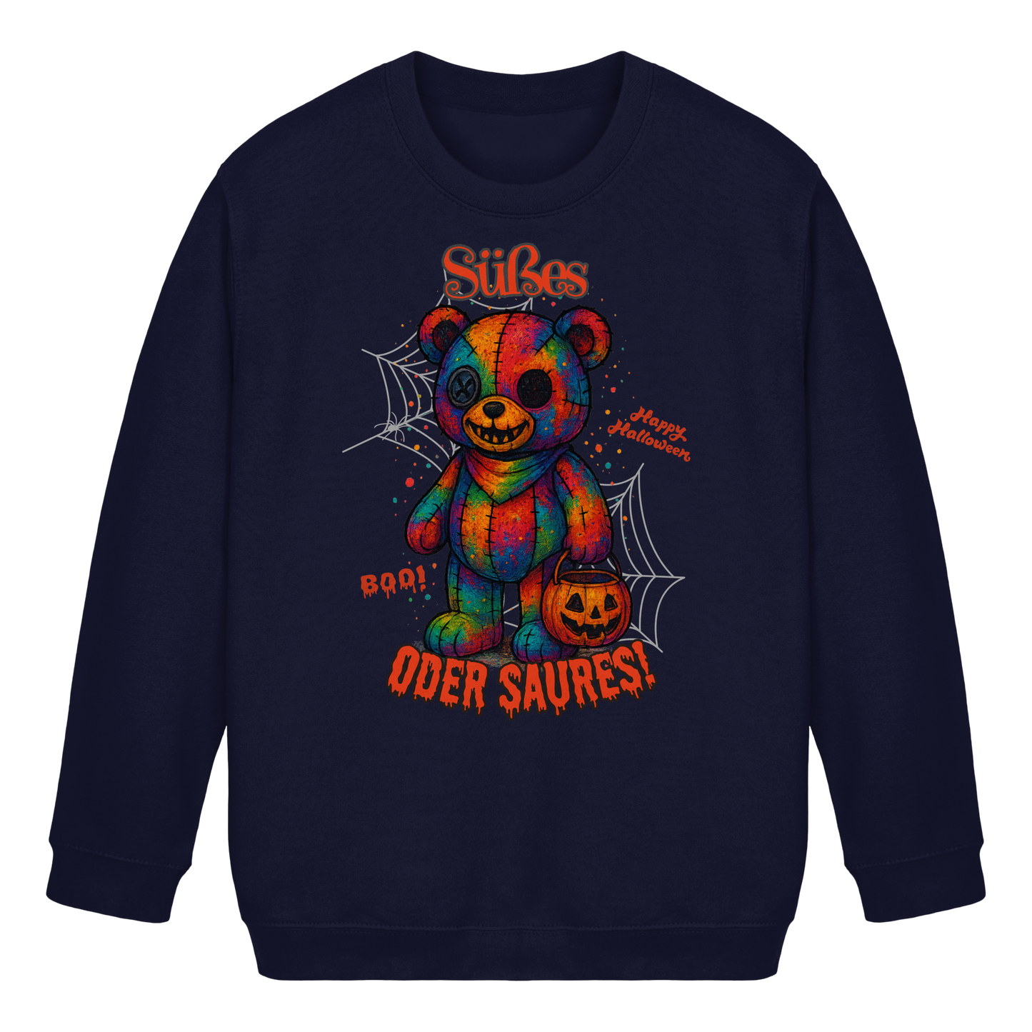 „Süßes oder Saures“ | Bunter Halloween-Teddy mit Kürbis - Kids Basic Sweatshirt
