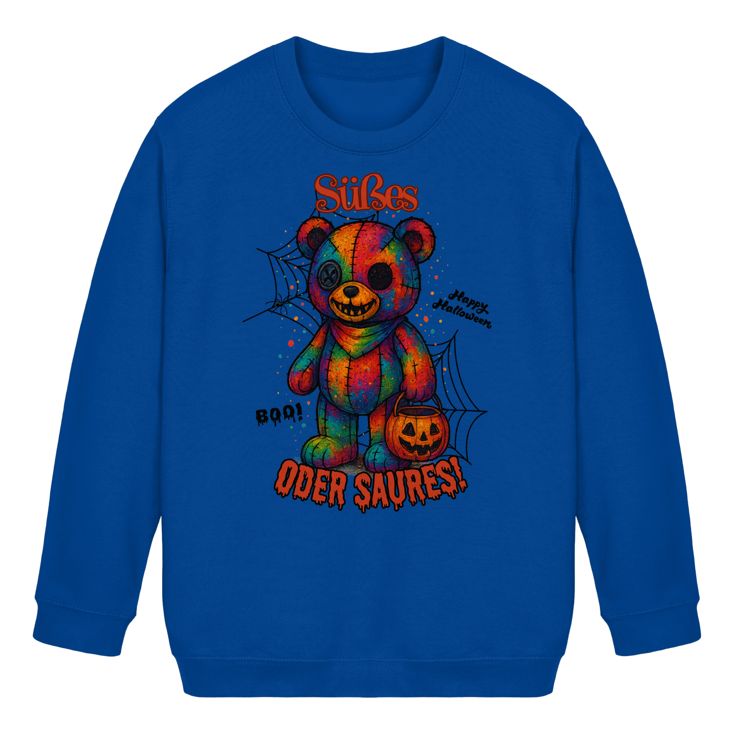 „Süßes oder Saures“ | Bunter Halloween-Teddy mit Kürbis - Kids Basic Sweatshirt