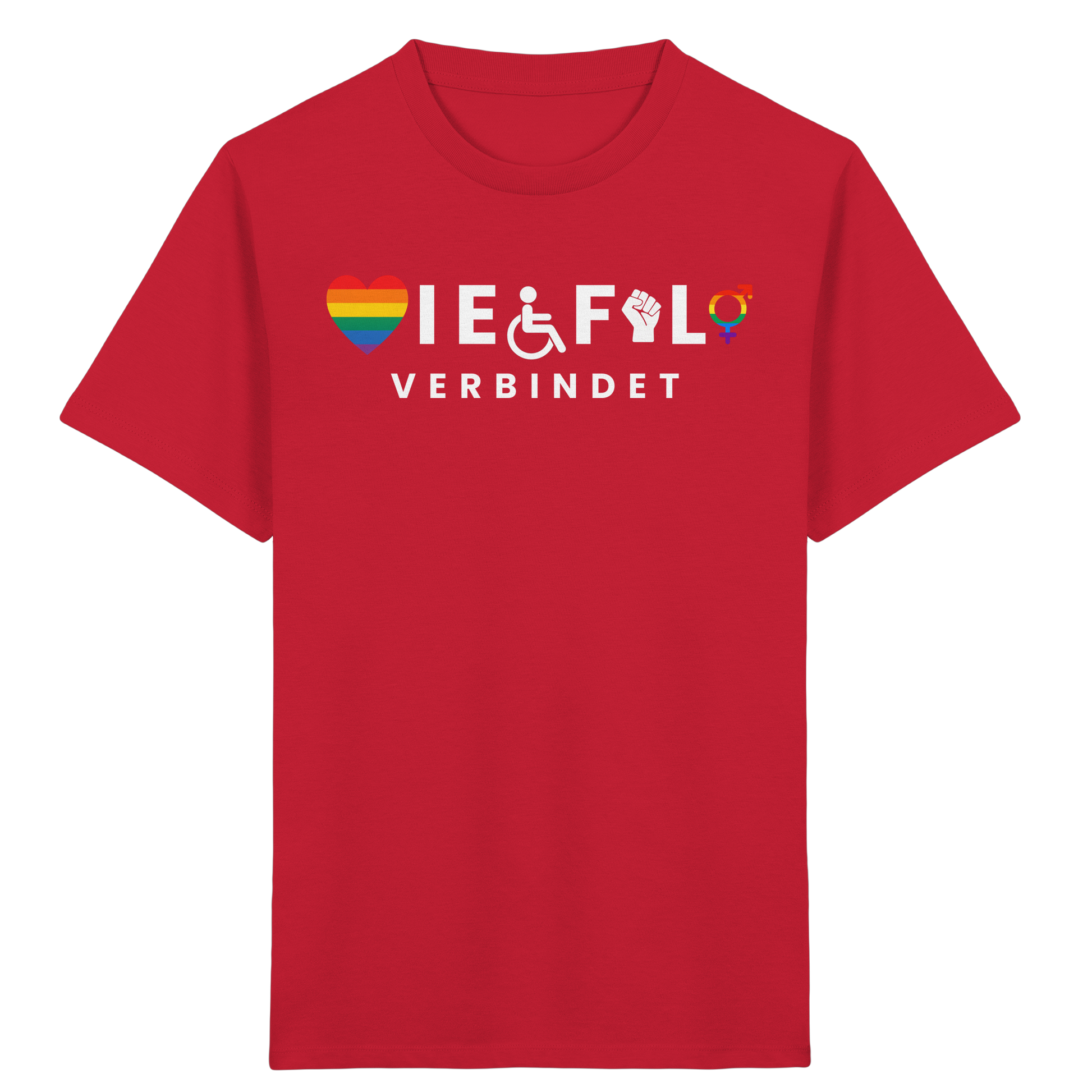 Rotes Statement Shirt für Kinder Vielfalt verbindet – Geschenk für Kinder die anders fühlen, nachhaltige Bio-Baumwolle